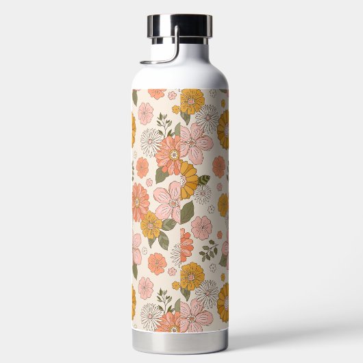 ピンクとオレンジの花園のパターン ウォーターボトル (右面)