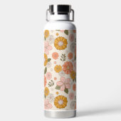 ピンクとオレンジの花園のパターン ウォーターボトル (背面)