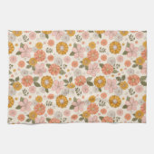 ピンクとオレンジの花園のパターン キッチンタオル (横)