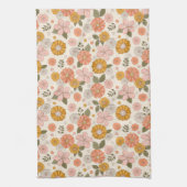 ピンクとオレンジの花園のパターン キッチンタオル (縦)