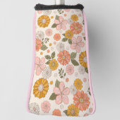 ピンクとオレンジの花園のパターン ゴルフヘッドカバー (回転90)