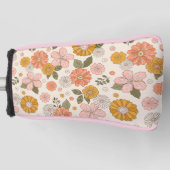 ピンクとオレンジの花園のパターン ゴルフヘッドカバー (正面)