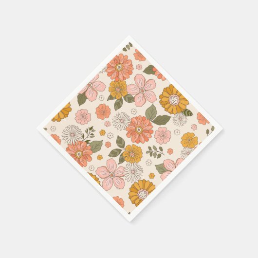 ピンクとオレンジの花園のパターン スタンダードカクテルナプキン (角)