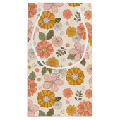 ピンクとオレンジの花園のパターン スモールペーパーバッグ (裏面)