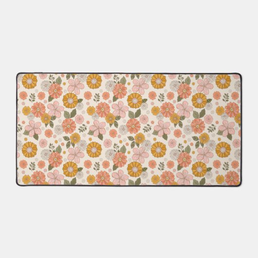 ピンクとオレンジの花園のパターン デスクマット (正面)