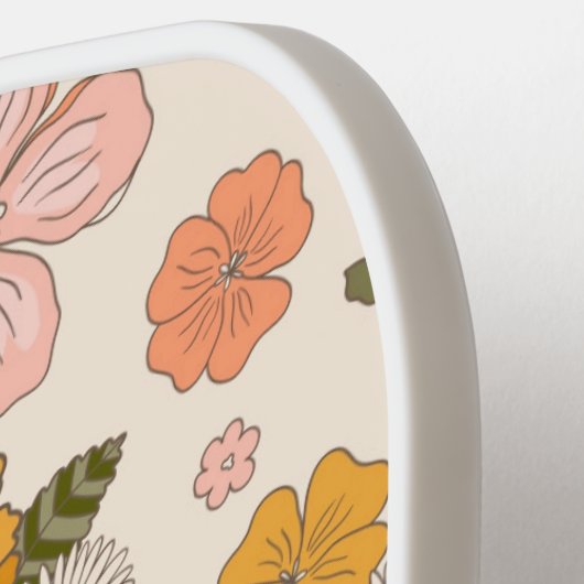 ピンクとオレンジの花園のパターン ピックルボールラケット (左詳細)