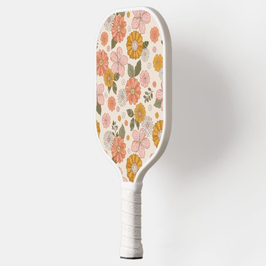 ピンクとオレンジの花園のパターン ピックルボールラケット (左)