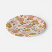 ピンクとオレンジの花園のパターン ペーパープレート (アングル)