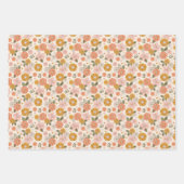 ピンクとオレンジの花園のパターン ラッピングペーパーシート (正面3)