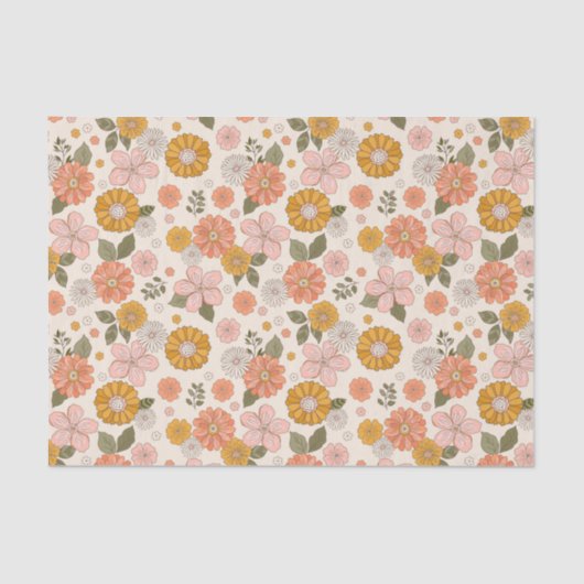 ピンクとオレンジの花園のパターン 薄葉紙 (正面)