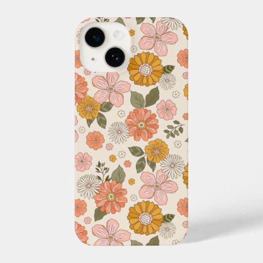 ピンクとオレンジの花園のパターン iPhoneケース (裏面)