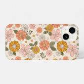ピンクとオレンジの花園のパターン iPhoneケース (裏面横)