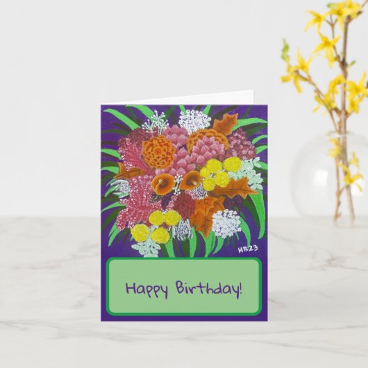 ピンクとオレンジの花束誕生日カード カード (黄色い花)