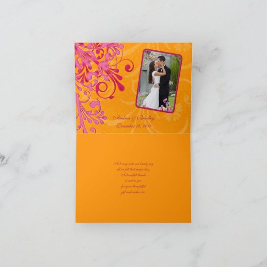 ピンクとオレンジの花柄のウェディング サンクスカード サンキューカード (内部)