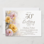 ピンクとオレンジの花柄の30歳の誕生日パーティー 招待状 (正面)