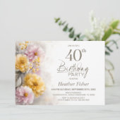 ピンクとオレンジの花柄の40歳の誕生日パーティー 招待状 (スタンド正面)