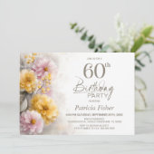 ピンクとオレンジの花柄の60歳の誕生日パーティー 招待状 (スタンド正面)
