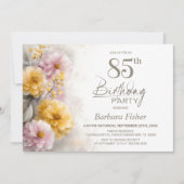 ピンクとオレンジの花柄の85歳の誕生日パーティー 招待状 (正面)