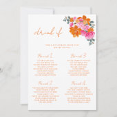 ピンクとオレンジの花柄ドリンク イフ 結婚前祝賀会 ゲーム 招待状 (正面)