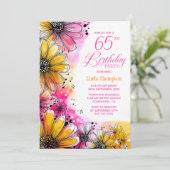 ピンクとオレンジの花柄 65歳の誕生日パーティー 招待状 (スタンド正面)