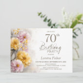 ピンクとオレンジの花柄 70歳の誕生日パーティー 招待状 (スタンド正面)