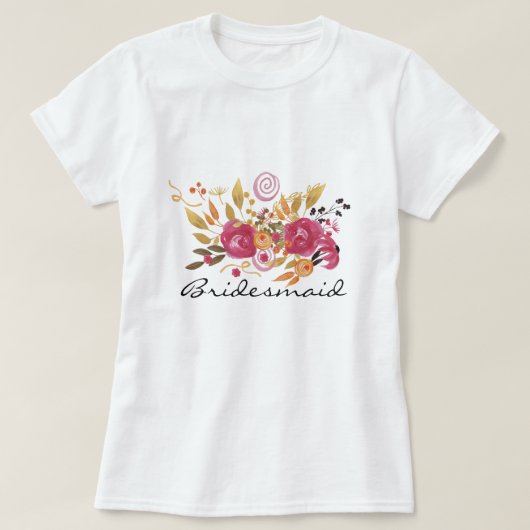 ピンクとオレンジの花花花花花花花花束花嫁のメイド Tシャツ (デザイン正面)