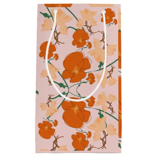 ピンクとオレンジの花 スモールペーパーバッグ (正面)