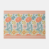 ピンクとオレンジの花、ヴィンテージグラフィックアート ドアマット (正面)