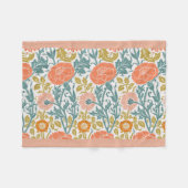 ピンクとオレンジの花、ヴィンテージグラフィックアート フリースブランケット (正面(横))