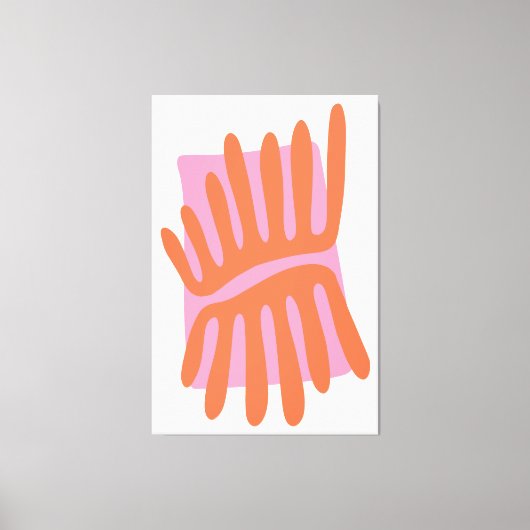 ピンクとオレンジの葉 マティス風抽象画 キャンバスプリント (正面)