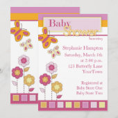 ピンクとオレンジの蝶のベビーシャワー招待状 招待状 (正面/裏面)