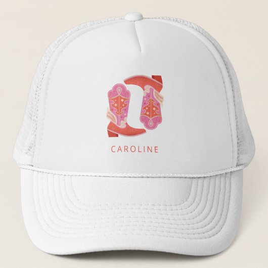 ピンクとオレンジの西カウボーイブーツパーソナライズされた キャップ (正面)