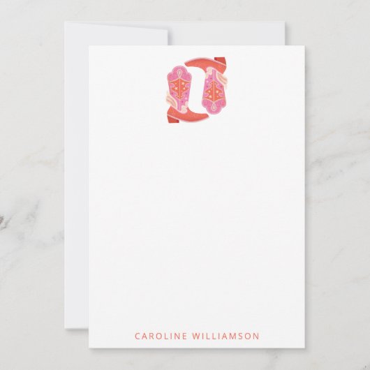 ピンクとオレンジの西カウボーイブーツパーソナライズされた ノートカード (正面)