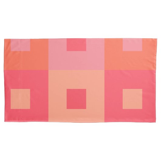 ピンクとオレンジの長方形 枕カバー (正面左)