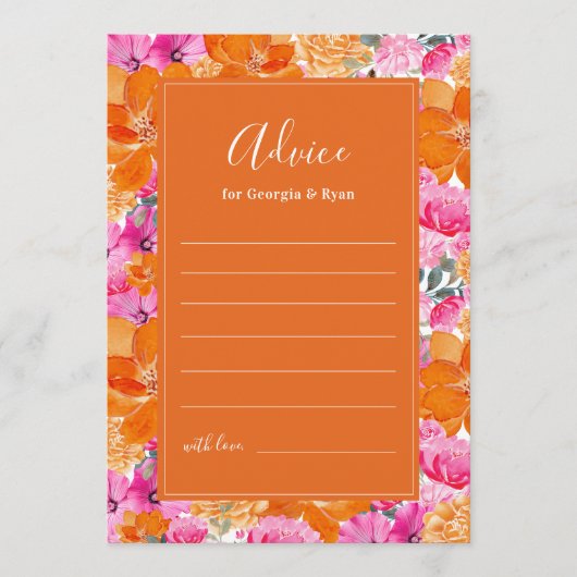 ピンクとオレンジの鮮やかな夏のガーデンウェディング アドバイスカード (正面)