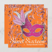 ピンクとオレンジのSweet sixteenパーティー 招待状 (正面/裏面)
