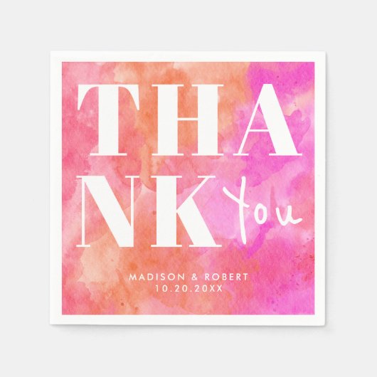 ピンクとオレンジはっきりしたの抽象芸術あり結婚 スタンダードカクテルナプキン (正面)