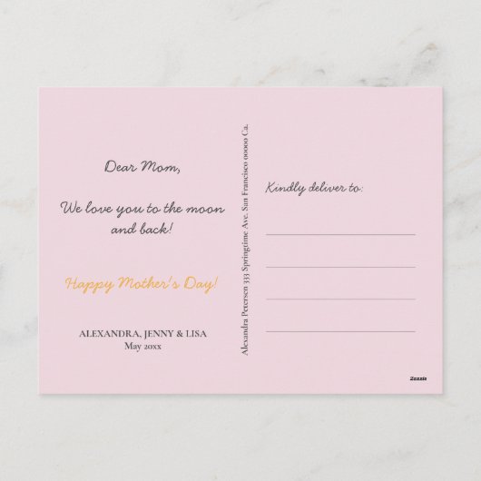 ピンクとオレンジカスタム色の風船の写真マザーズデイ シーズンポストカード (裏面)