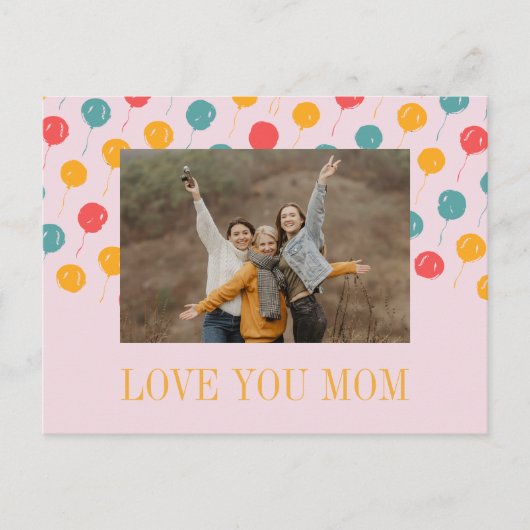 ピンクとオレンジカスタム色の風船の写真マザーズデイ シーズンポストカード (正面)