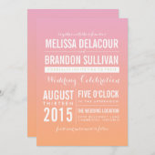 ピンクとオレンジグラデーションのグラデーション結婚式招待状 招待状 (正面/裏面)
