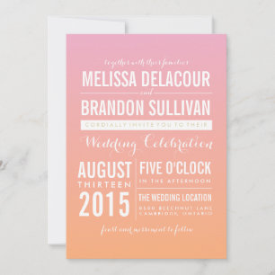 ピンクとオレンジグラデーションのグラデーション結婚式招待状 招待状