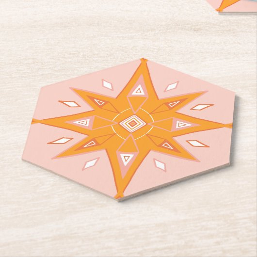 ピンクとオレンジスターズ幾何学的デザインボホ ペーパーコースター (アングル)