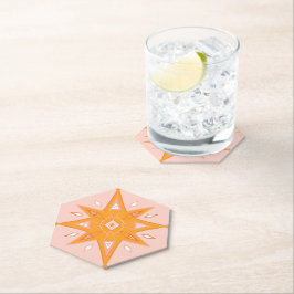 ピンクとオレンジスターズ幾何学的デザインボホ ペーパーコースター