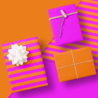 ピンクとオレンジストライプのパターン ラッピングペーパーシート