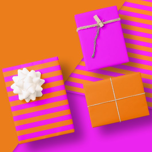 ピンクとオレンジストライプのパターン ラッピングペーパーシート