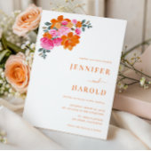 ピンクとオレンジブライト結婚フローラ&詳細 招待状