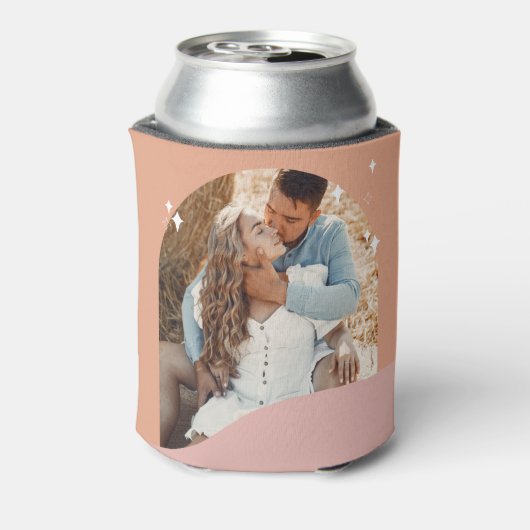 ピンクとオレンジモダンの写真Groovy結婚式の引き出物 缶クーラー (缶裏面)