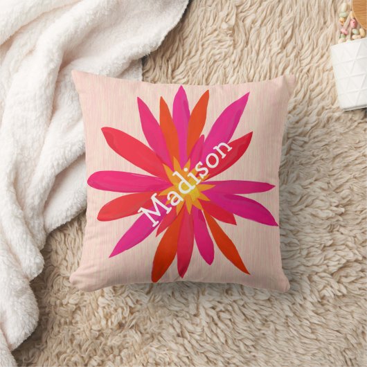 ピンクとオレンジモダンの様式化フローラ枕 クッション (ブランケット)