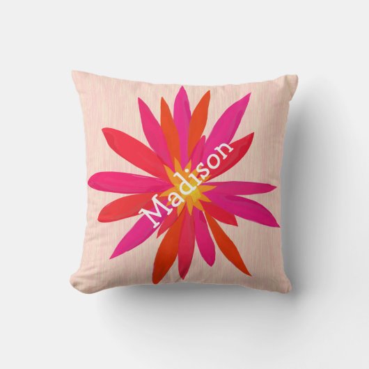 ピンクとオレンジモダンの様式化フローラ枕 クッション (正面)