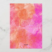 ピンクとオレンジモダンの結婚式の日付を保存 箔招待状 (裏面)